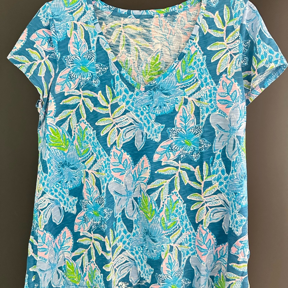 Lilly Pulitzer Tropical Blue and Pink Tee